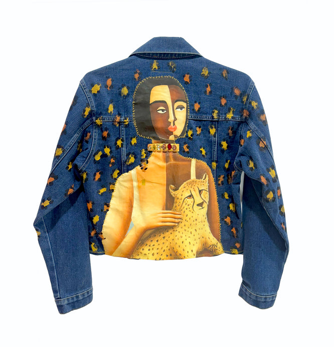 Cheetah & Diamonds / Hand painted Denim Jacket