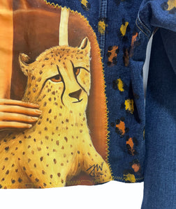 Cheetah & Diamonds / Hand painted Denim Jacket