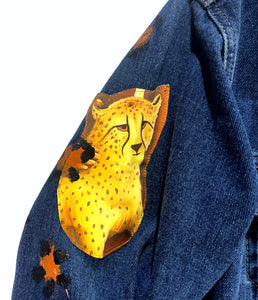 Cheetah & Diamonds / Hand painted Denim Jacket